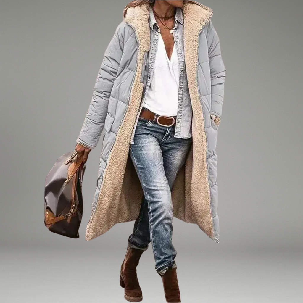 Women’s Reversible Jacket with Front Zipper Closure and Stand Collar