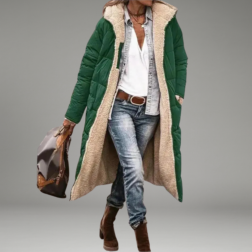 Women’s Reversible Jacket with Front Zipper Closure and Stand Collar