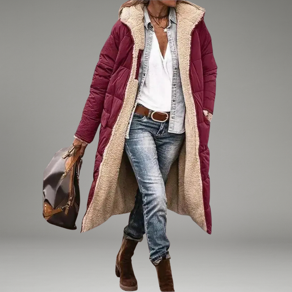 Women’s Reversible Jacket with Front Zipper Closure and Stand Collar