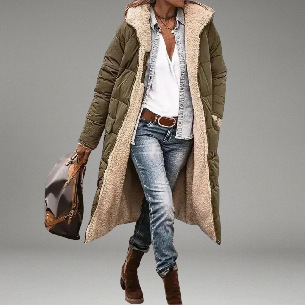 Women’s Reversible Jacket with Front Zipper Closure and Stand Collar