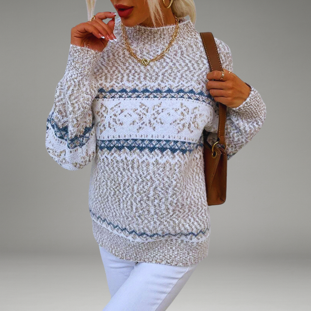 Women’s Ribbed Knit Sweater with Mock Neck and Long Sleeves