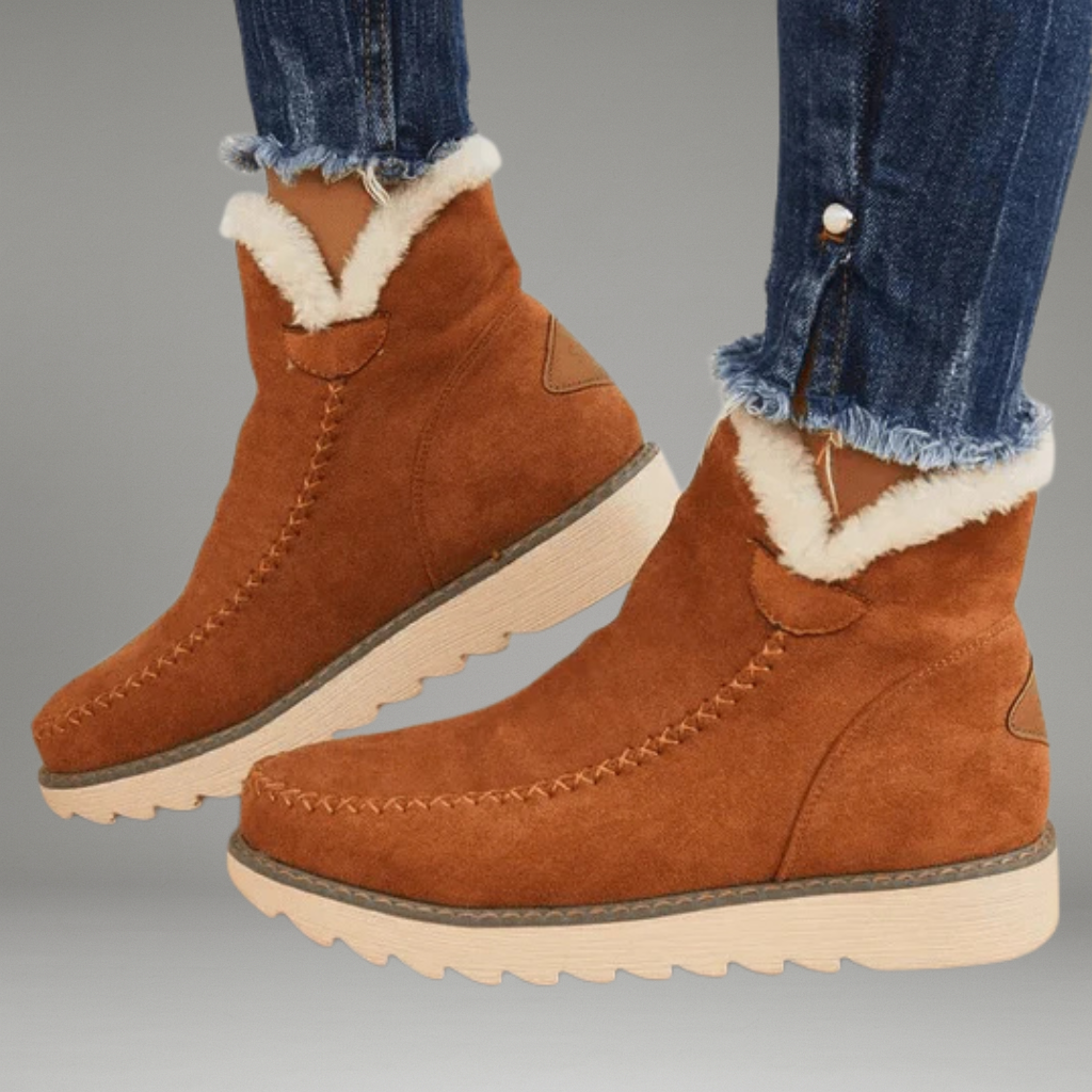 Women’s Slip-On Boots with Fabric Lining and Wedge Heel