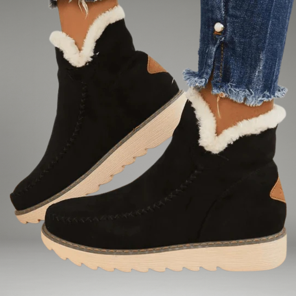 Women’s Slip-On Boots with Fabric Lining and Wedge Heel