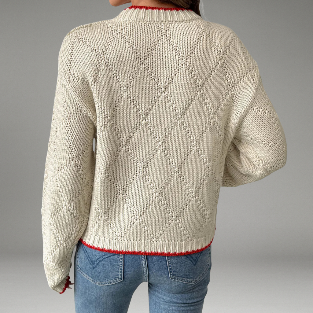 Women’s Sweater with Fish Pattern and Ribbed Cuffs