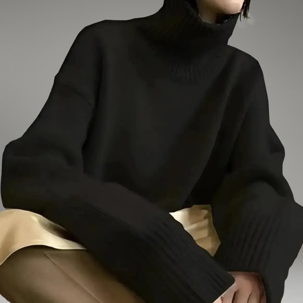 Women’s Sweater with Folded Turtleneck and Long Sleeves