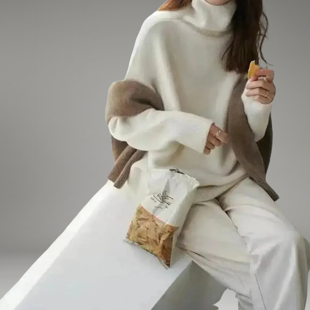 Women’s Sweater with Folded Turtleneck and Long Sleeves