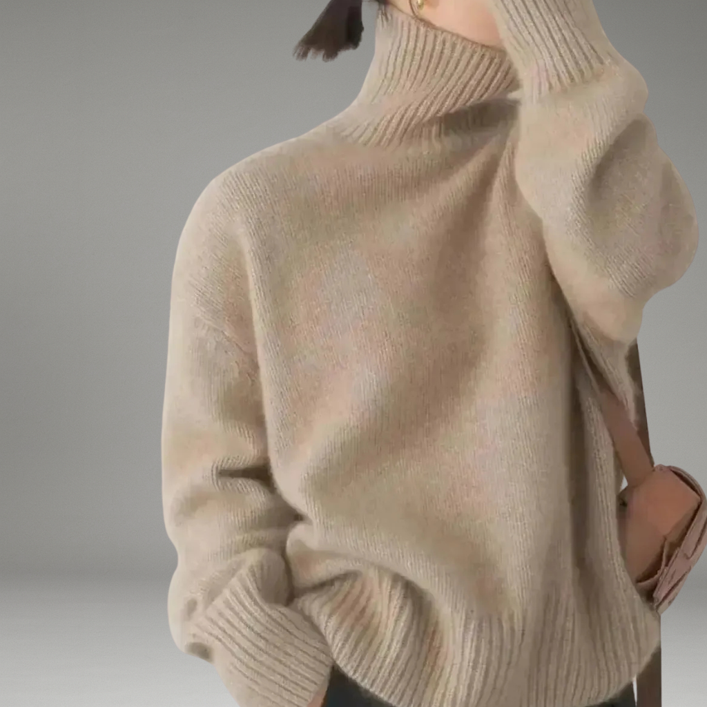 Women’s Sweater with Folded Turtleneck and Long Sleeves