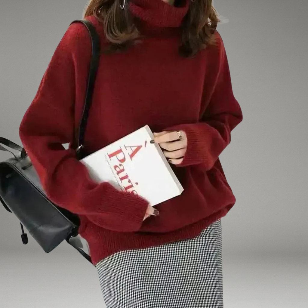Women’s Sweater with Folded Turtleneck and Long Sleeves