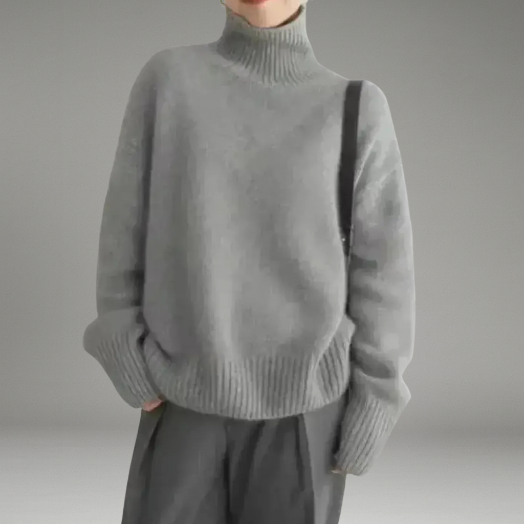 Women’s Sweater with Folded Turtleneck and Long Sleeves