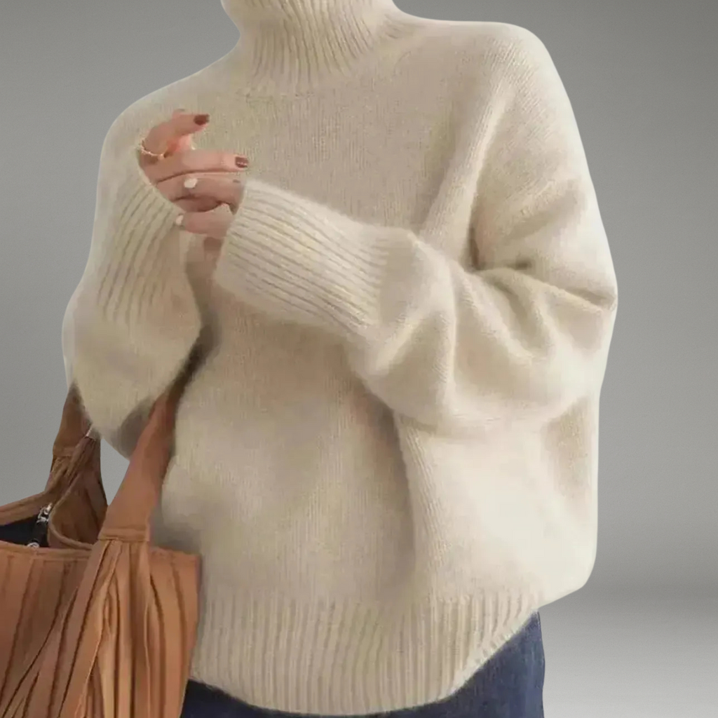 Women’s Sweater with Folded Turtleneck and Long Sleeves