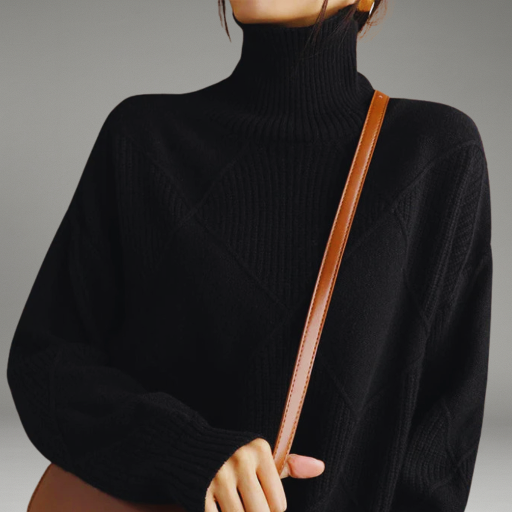 Women’s Sweater with Turtleneck and Ribbed Hem
