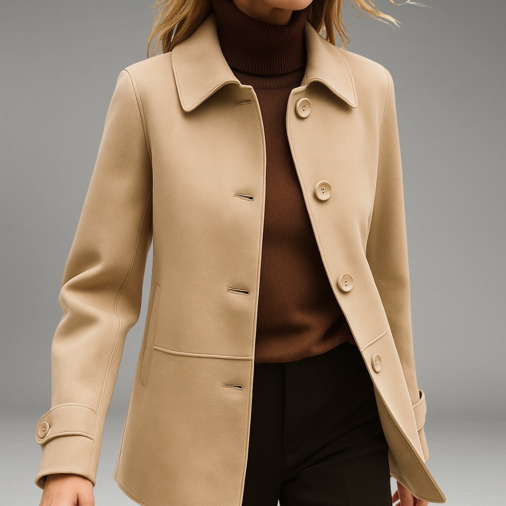 Women’s Tailored Coat with Button Closure and Short Silhouette
