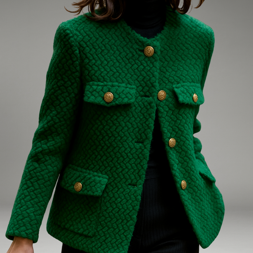 Women’s Textured Coat with Gold Button Closure and Front Pockets