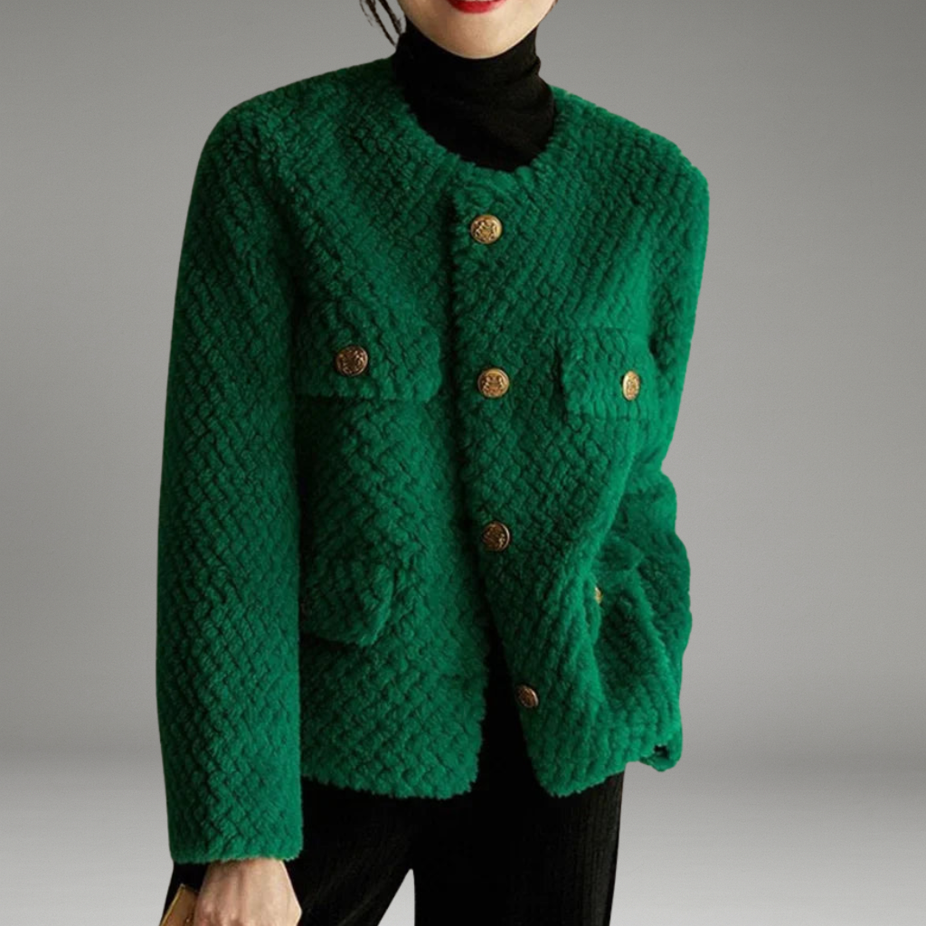 Women’s Textured Coat with Gold Button Closure and Front Pockets