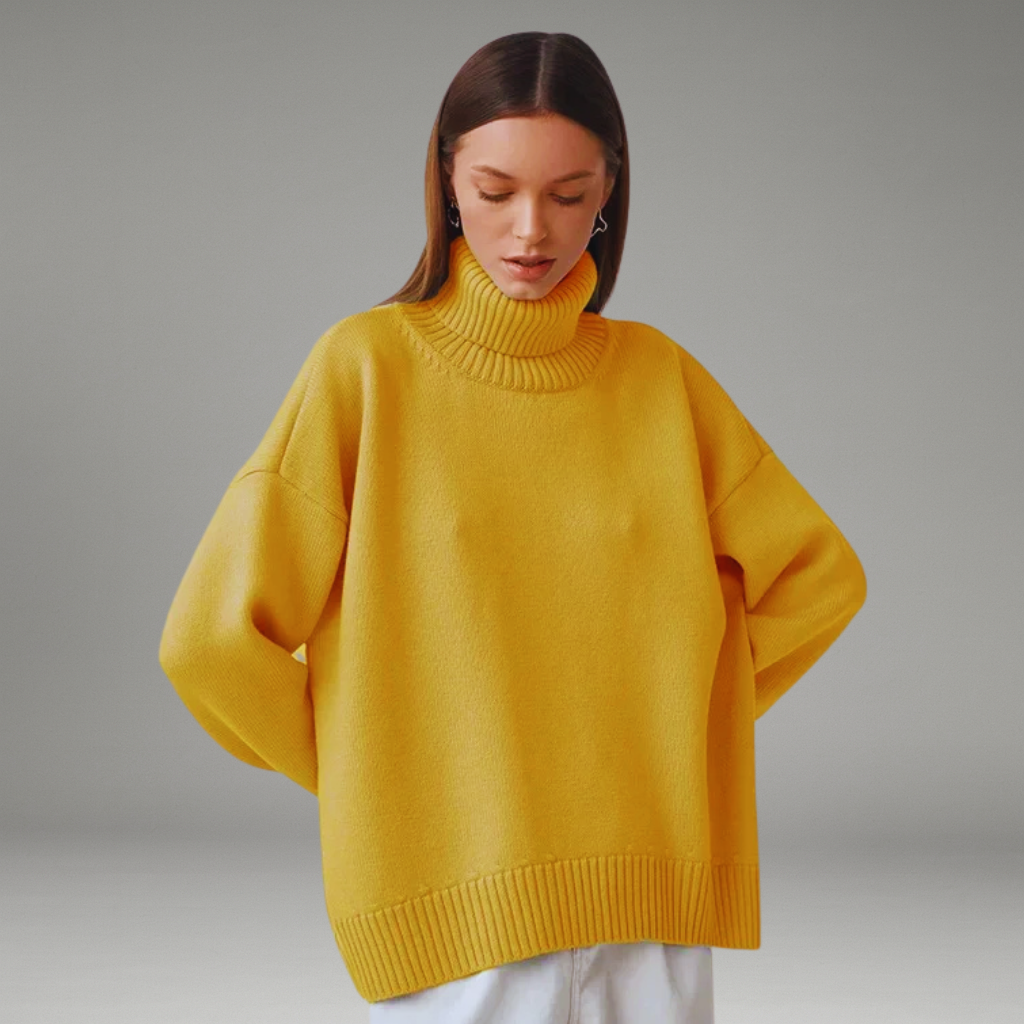 Women’s Sweater with Folded Turtleneck and Ribbed Cuffs