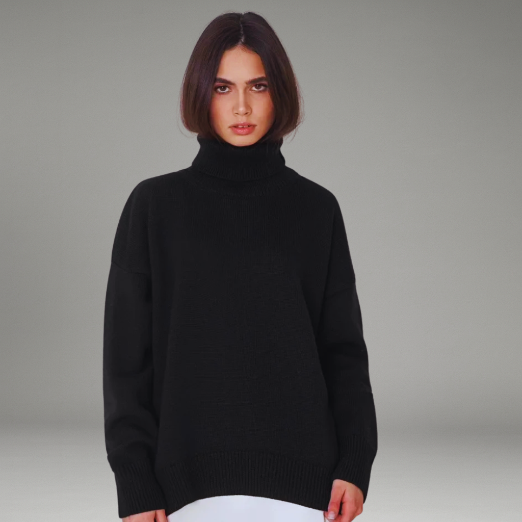 Women’s Sweater with Folded Turtleneck and Ribbed Cuffs