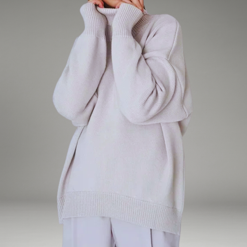 Women’s Sweater with Folded Turtleneck and Ribbed Cuffs