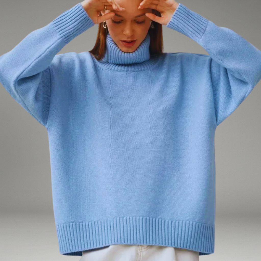 Women’s Sweater with Folded Turtleneck and Ribbed Cuffs