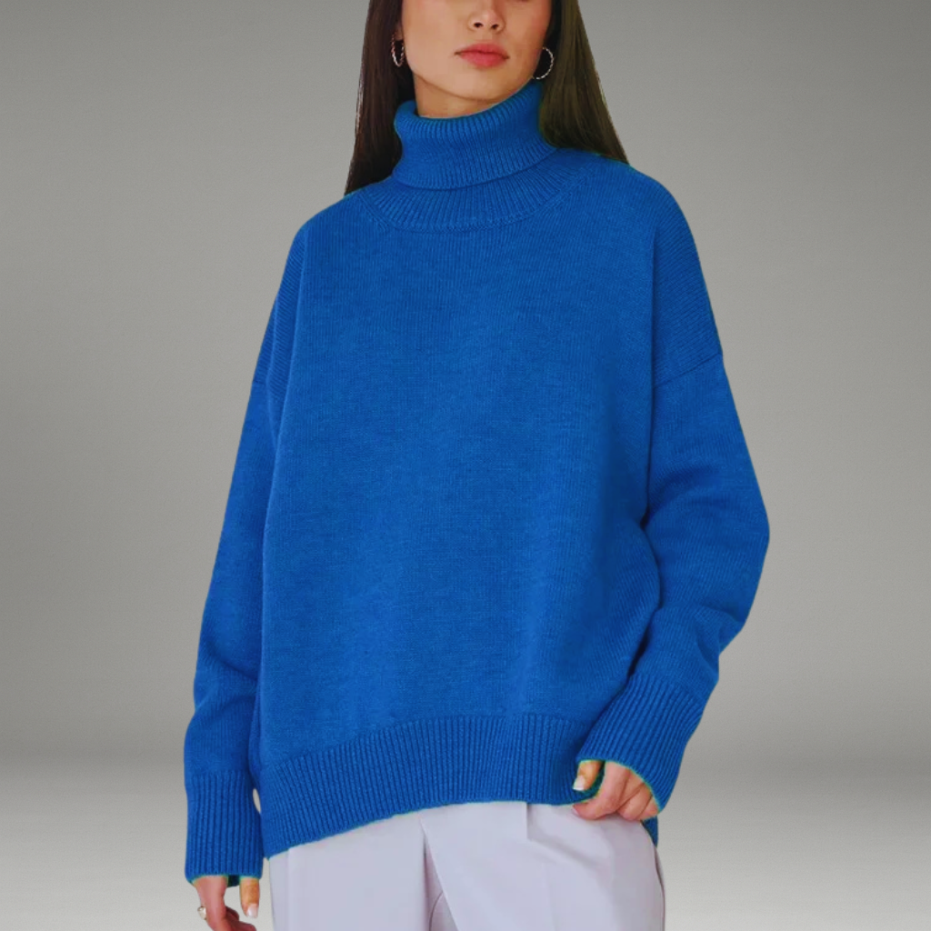 Women’s Sweater with Folded Turtleneck and Ribbed Cuffs