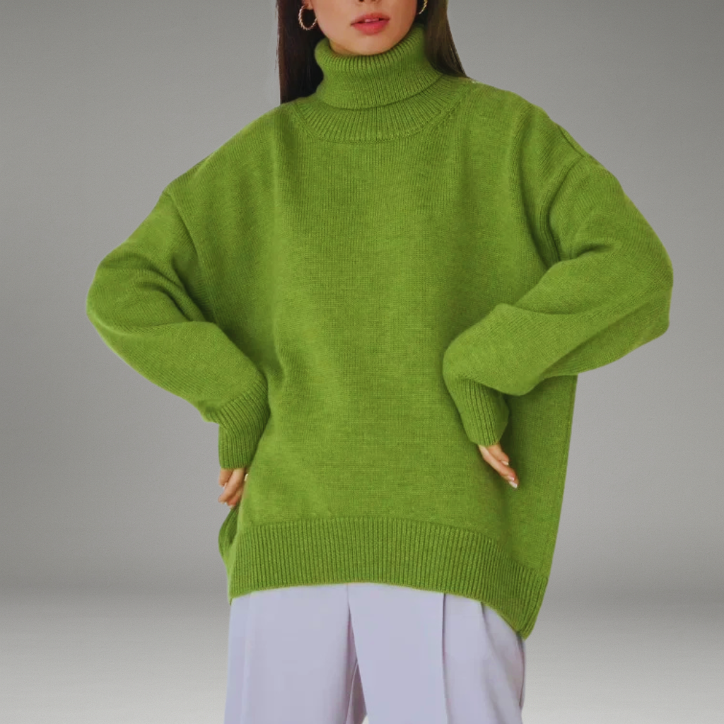 Women’s Sweater with Folded Turtleneck and Ribbed Cuffs