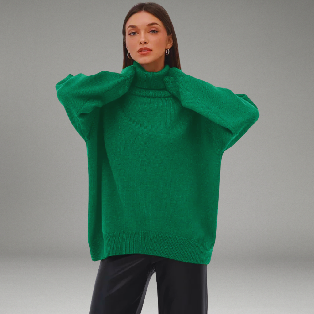 Women’s Sweater with Folded Turtleneck and Ribbed Cuffs