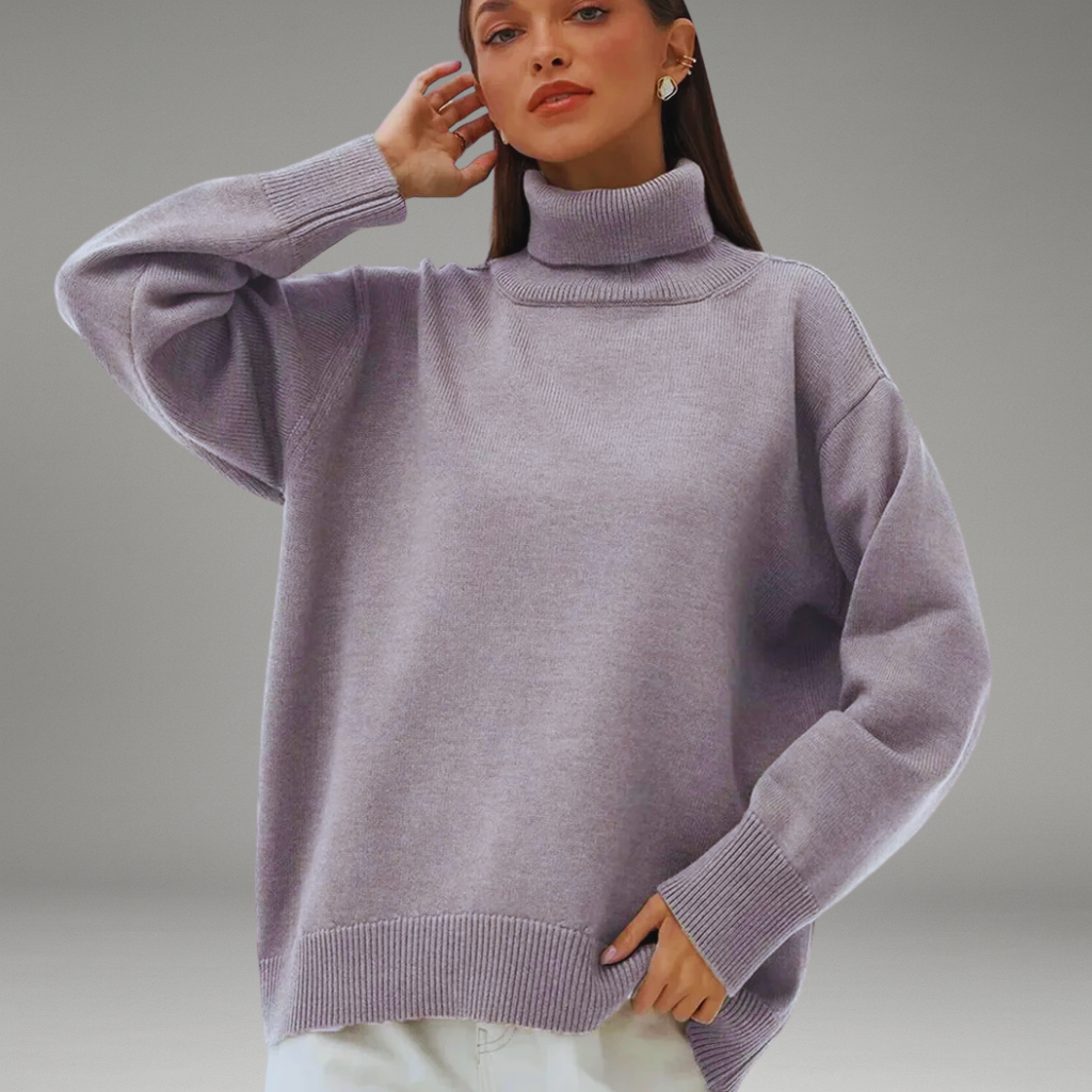Women’s Sweater with Folded Turtleneck and Ribbed Cuffs