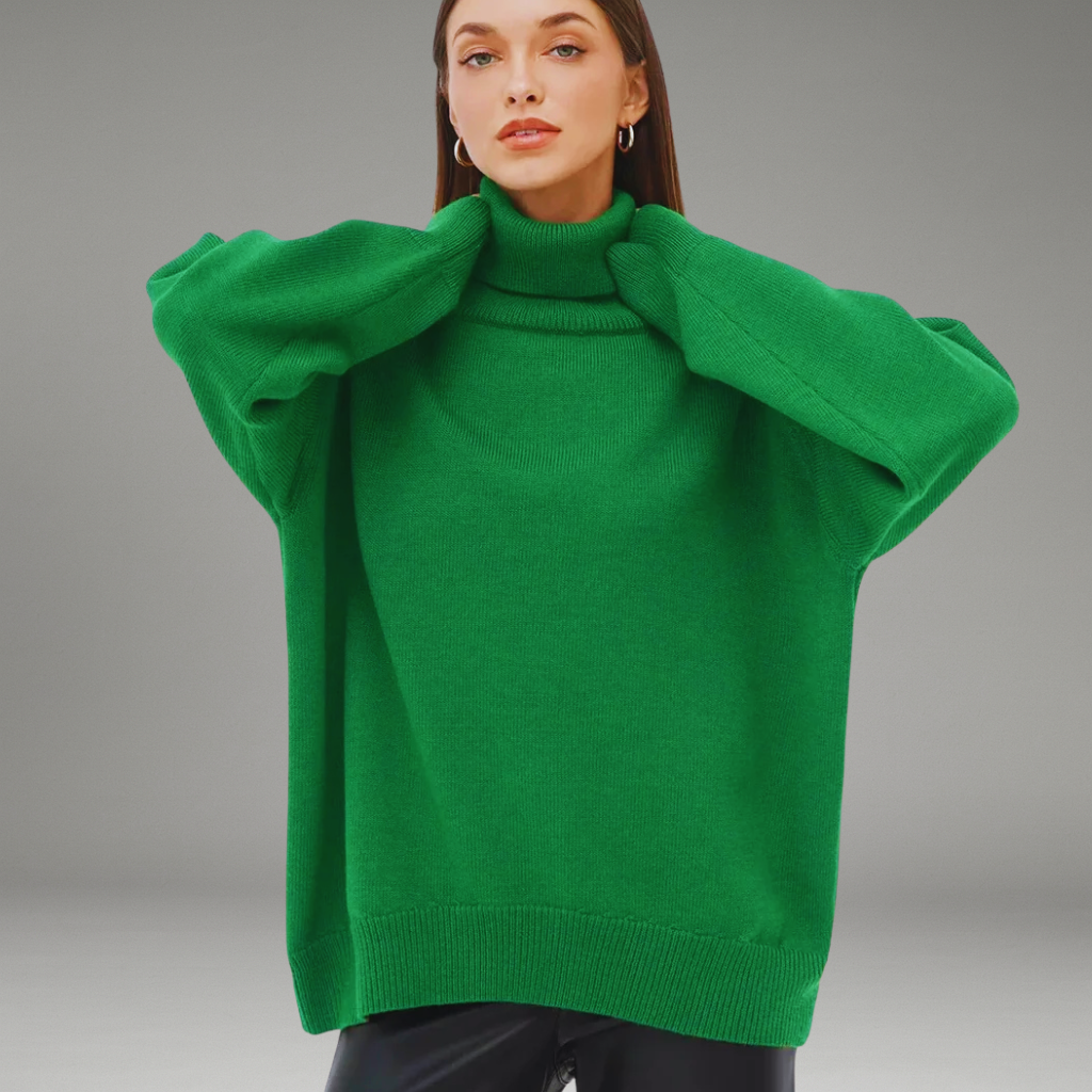 Women’s Sweater with Folded Turtleneck and Ribbed Cuffs