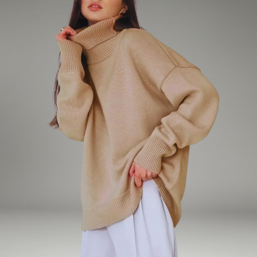 Women’s Sweater with Folded Turtleneck and Ribbed Cuffs