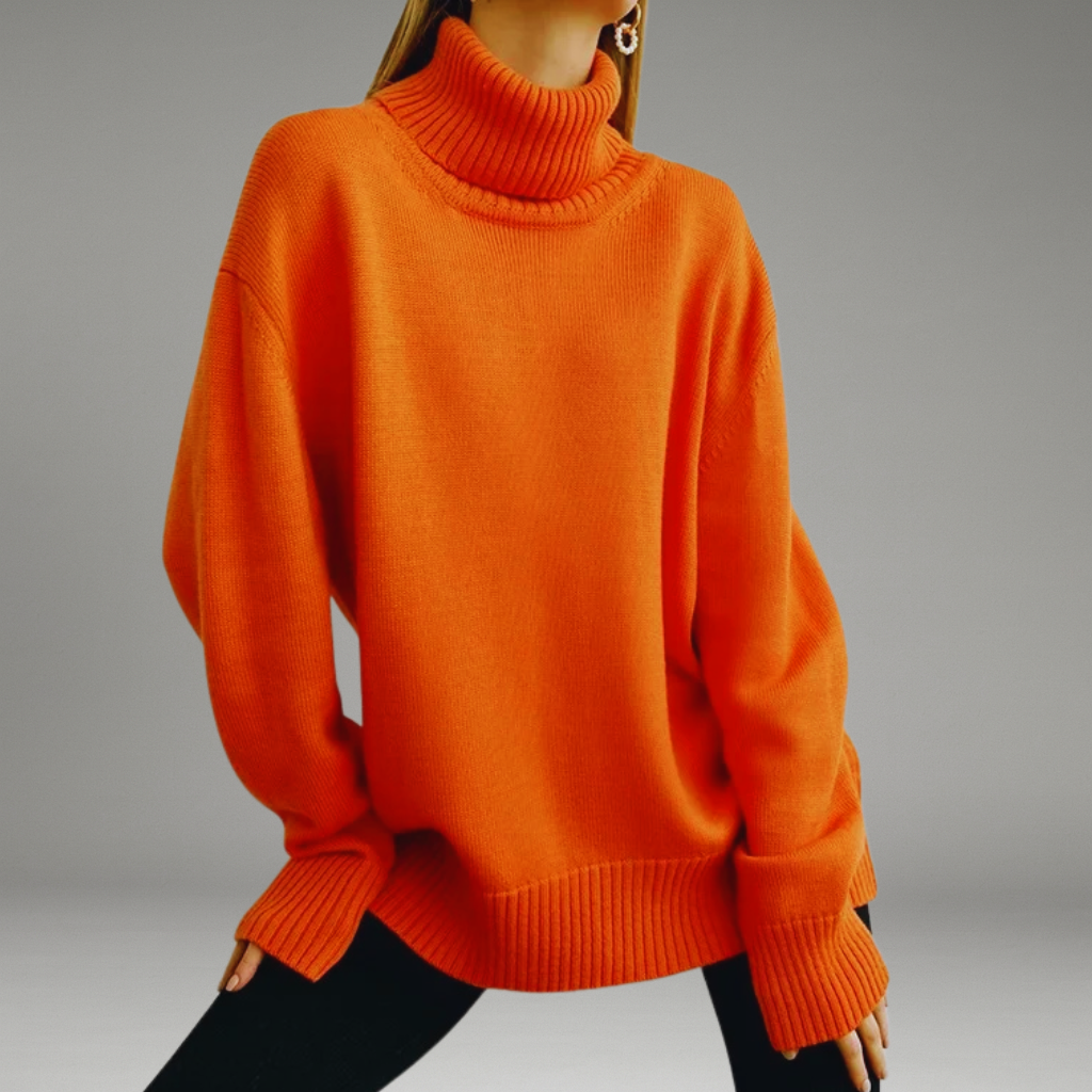 Women’s Sweater with Folded Turtleneck and Ribbed Cuffs