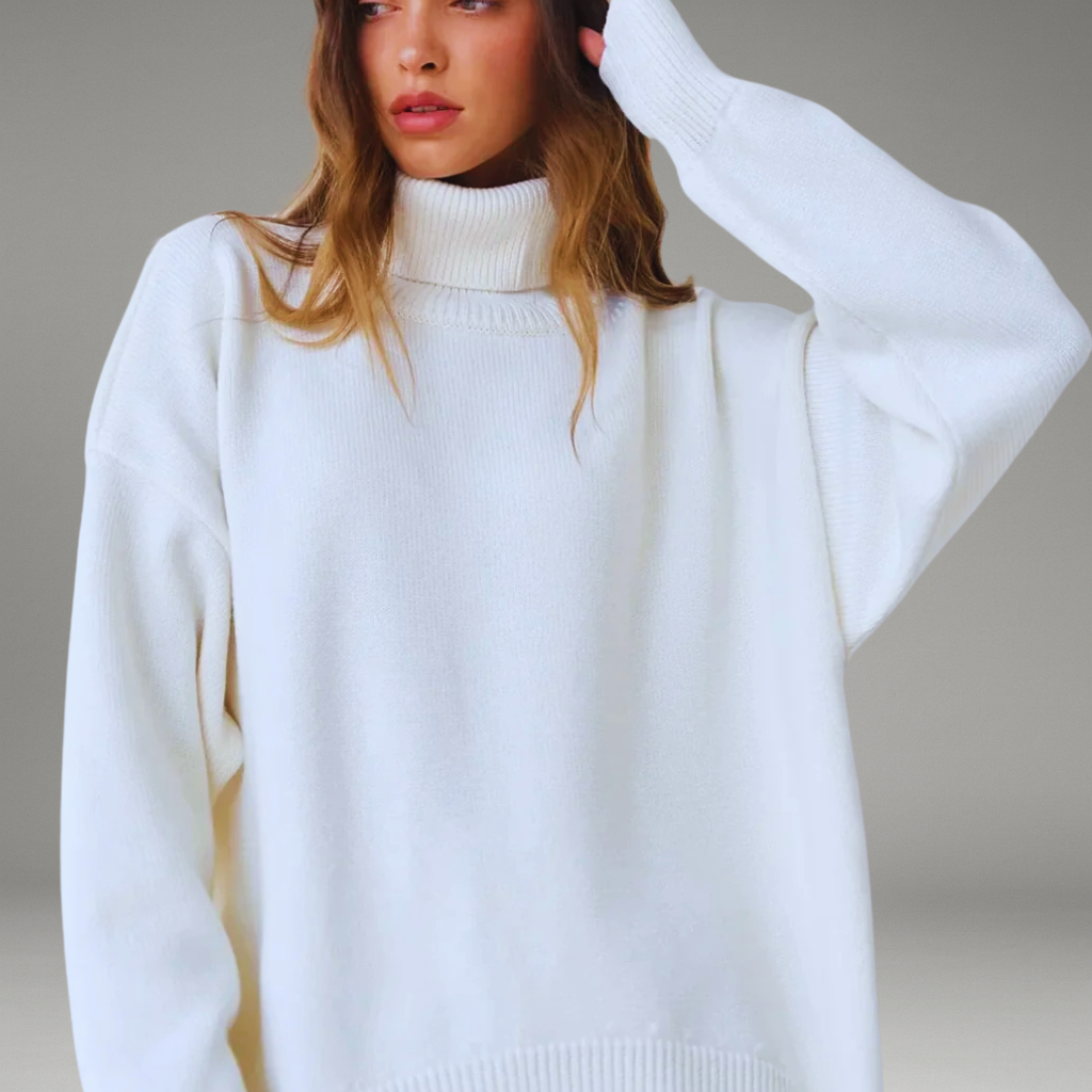 Women’s Sweater with Folded Turtleneck and Ribbed Cuffs