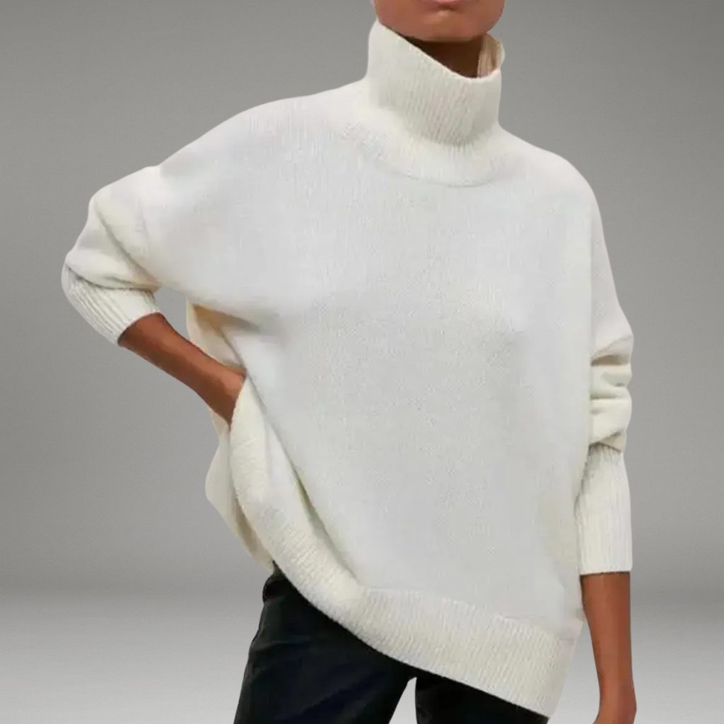 Women’s Turtleneck Sweater with Ribbed Collar and Long Sleeves