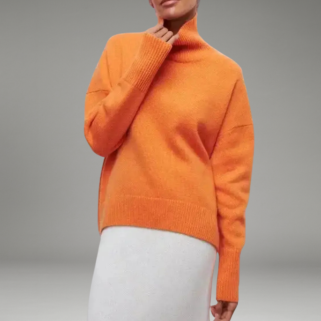 Women’s Turtleneck Sweater with Ribbed Collar and Long Sleeves