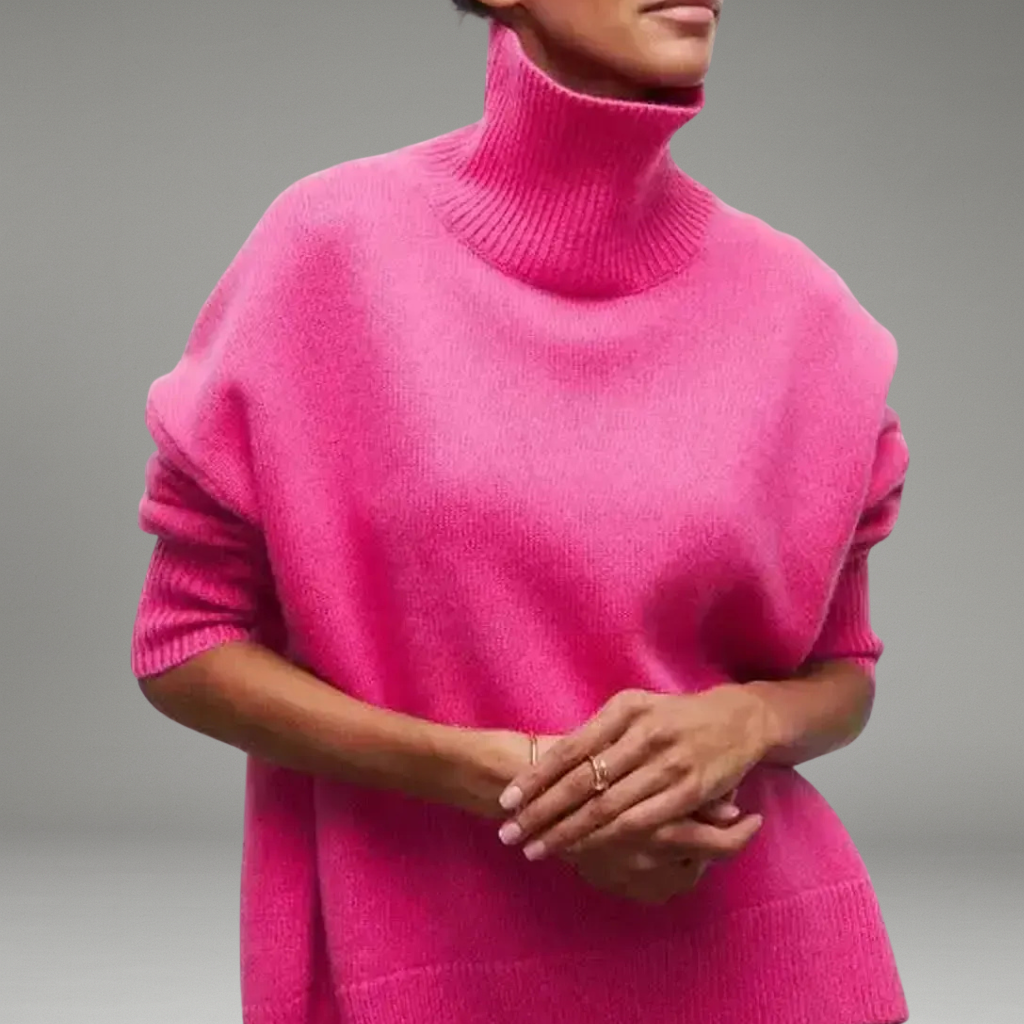 Women’s Turtleneck Sweater with Ribbed Collar and Long Sleeves