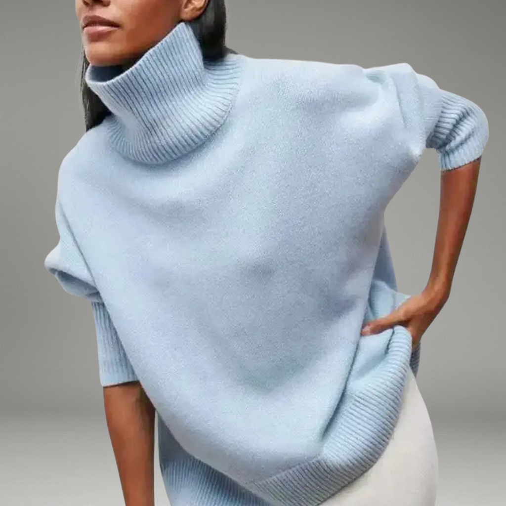 Women’s Turtleneck Sweater with Ribbed Collar and Long Sleeves