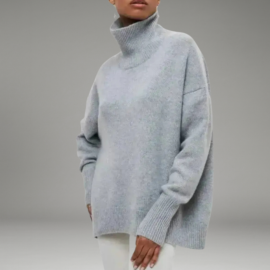 Women’s Turtleneck Sweater with Ribbed Collar and Long Sleeves