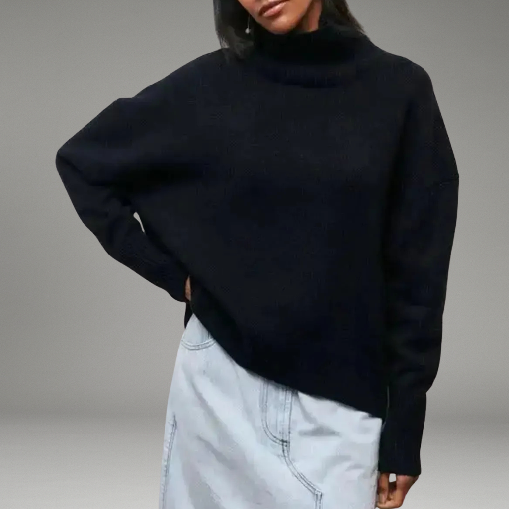 Women’s Turtleneck Sweater with Ribbed Collar and Long Sleeves