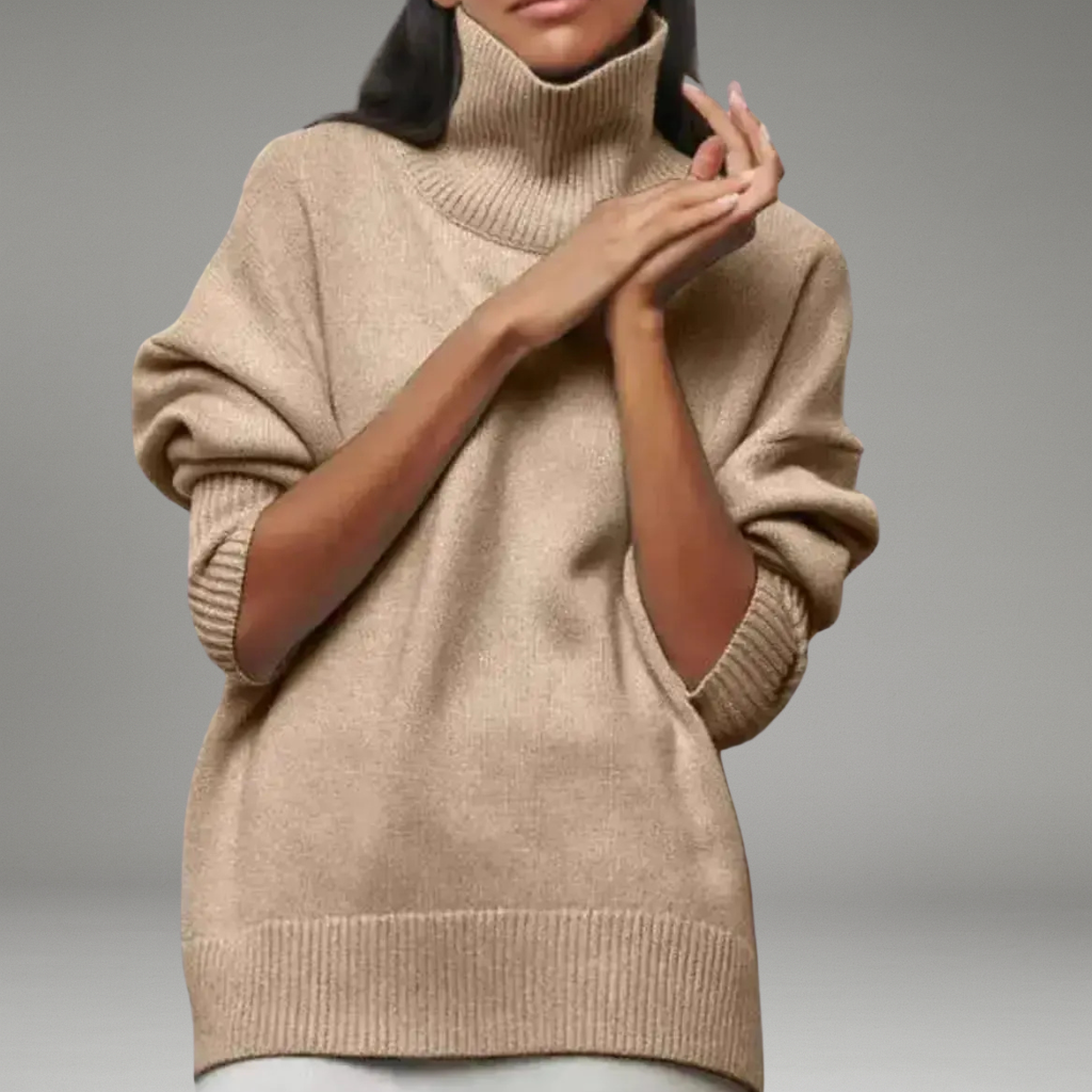 Women’s Turtleneck Sweater with Ribbed Collar and Long Sleeves