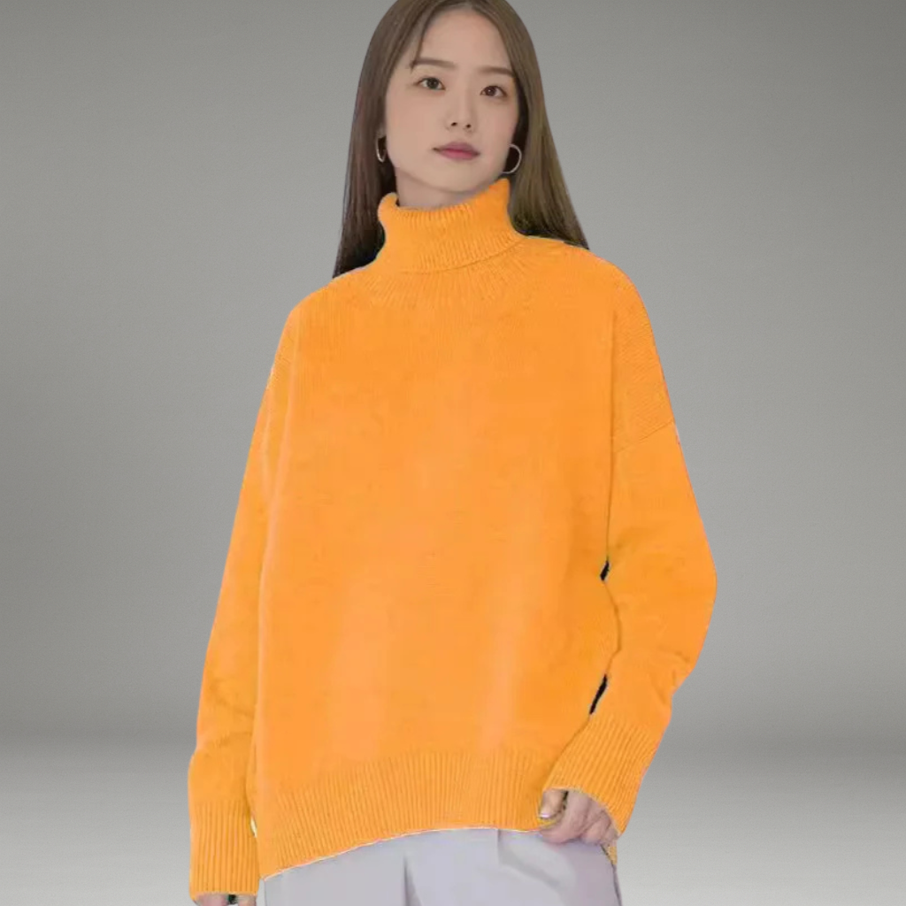 Women’s Turtleneck Sweater with Ribbed Cuffs and Hem