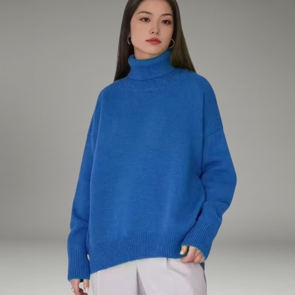 Women’s Turtleneck Sweater with Ribbed Cuffs and Hem