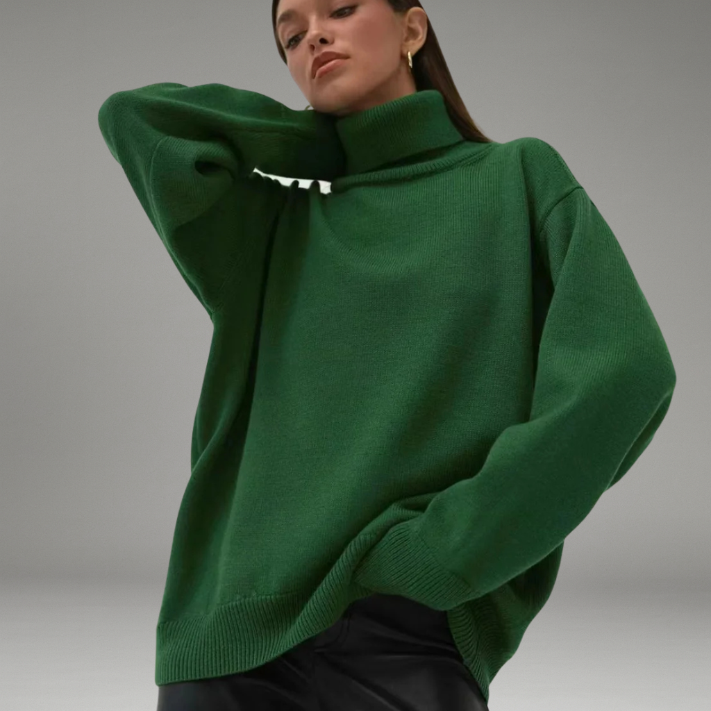 Women’s Turtleneck Sweater with Ribbed Cuffs and Hem
