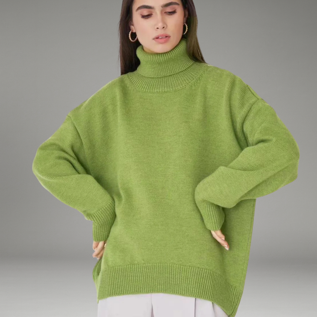 Women’s Turtleneck Sweater with Ribbed Cuffs and Hem