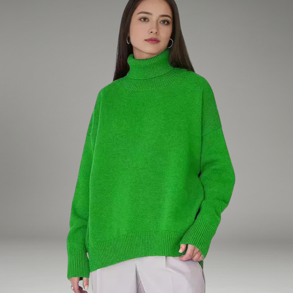 Women’s Turtleneck Sweater with Ribbed Cuffs and Hem