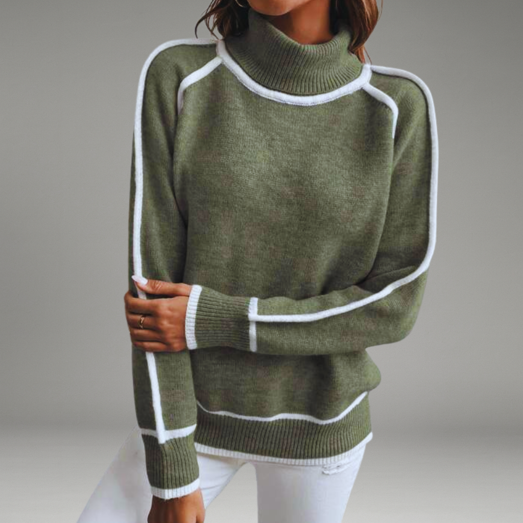 Women’s Turtleneck Sweater with Ribbed Neckline and Cropped Fit