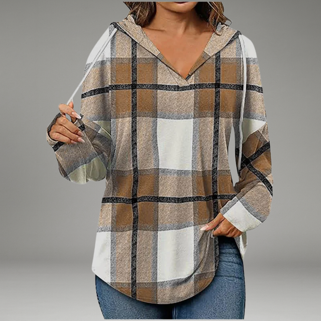 Women’s V-Neck Hoodie with Drawstring Hood and Long Sleeves