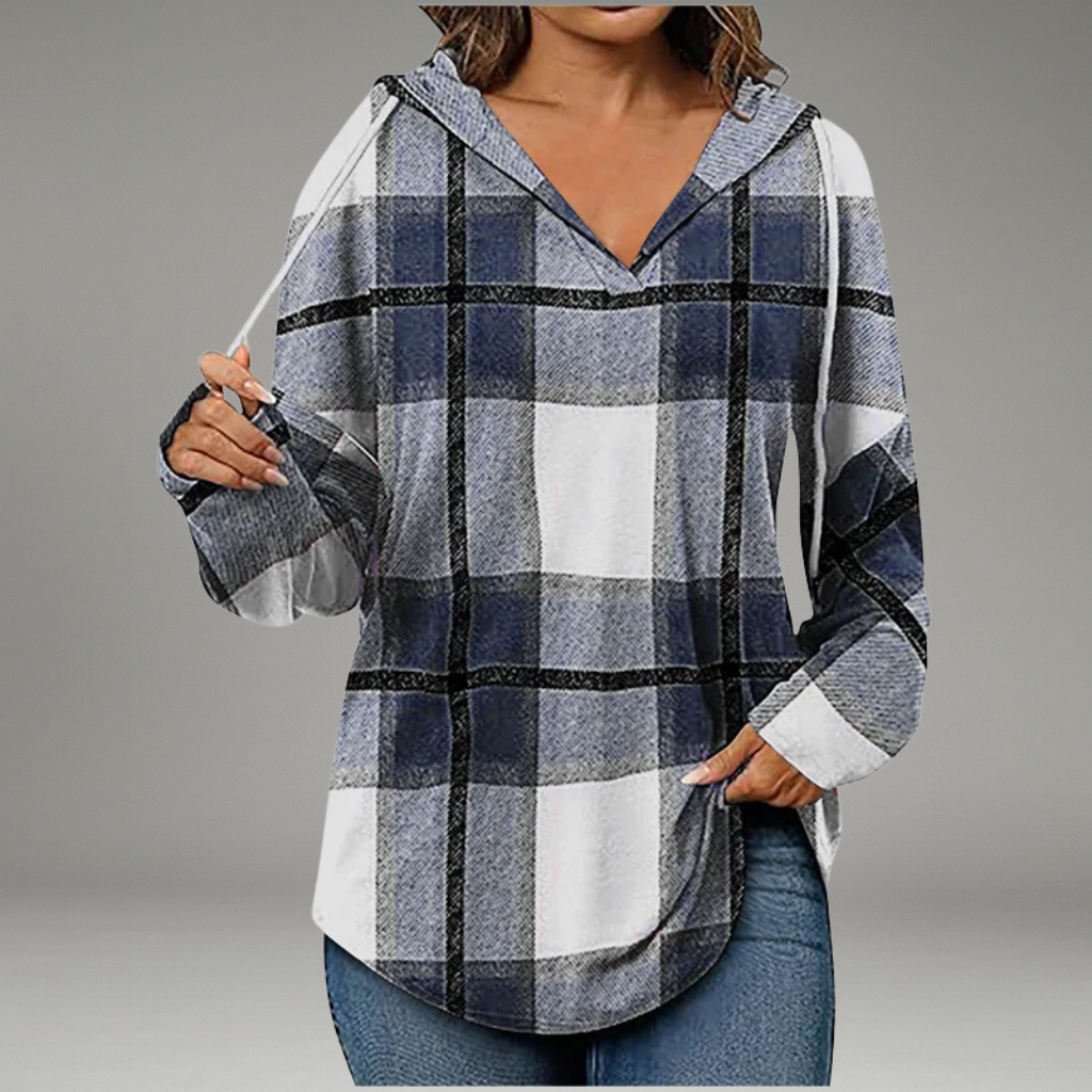 Women’s V-Neck Hoodie with Drawstring Hood and Long Sleeves