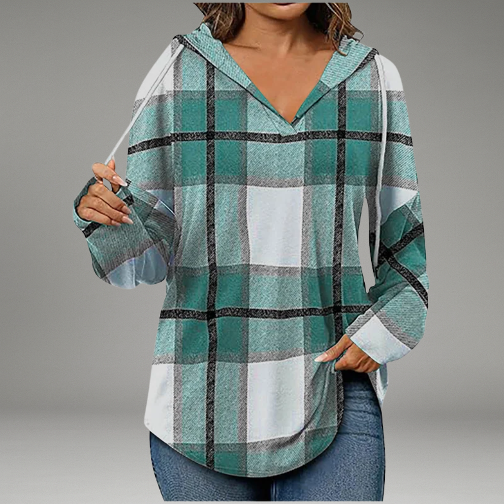 Women’s V-Neck Hoodie with Drawstring Hood and Long Sleeves