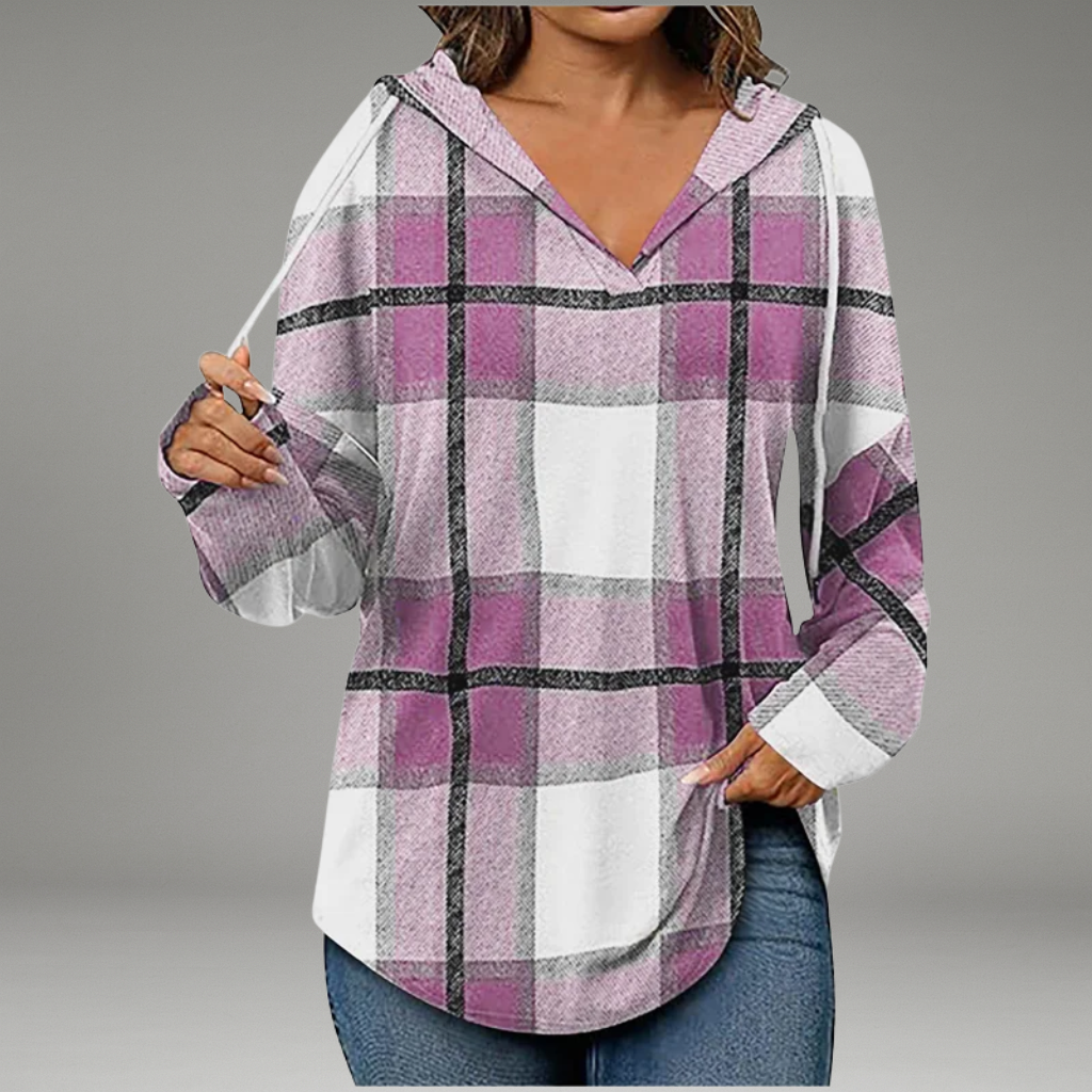 Women’s V-Neck Hoodie with Drawstring Hood and Long Sleeves