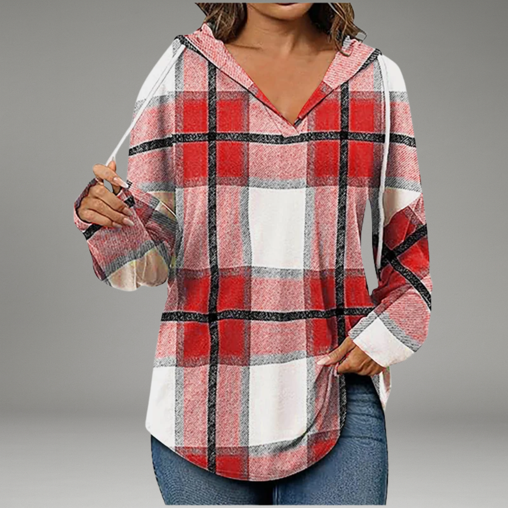 Women’s V-Neck Hoodie with Drawstring Hood and Long Sleeves