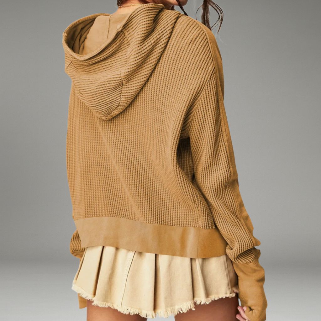 Women’s Waffle Hoodie with Zip Closure and Snug Hood