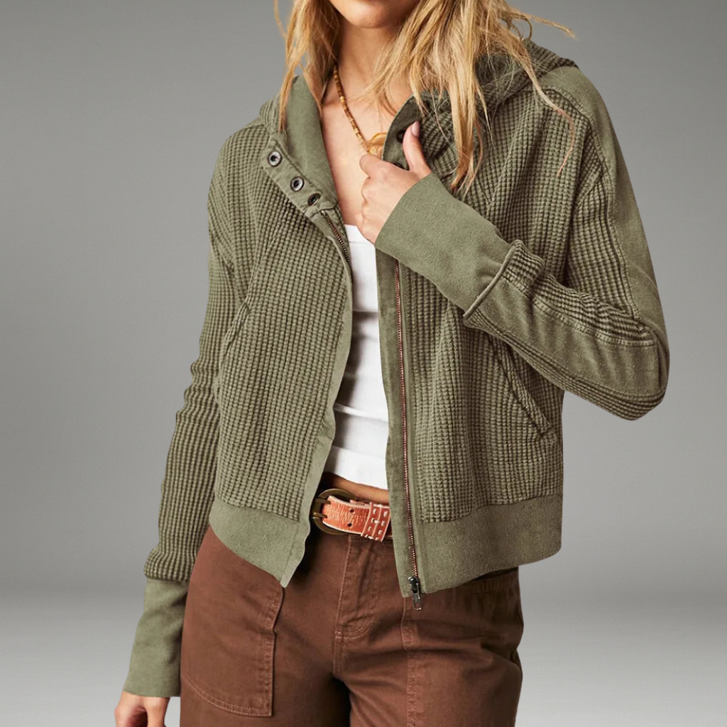 Women’s Waffle Hoodie with Zip Closure and Snug Hood